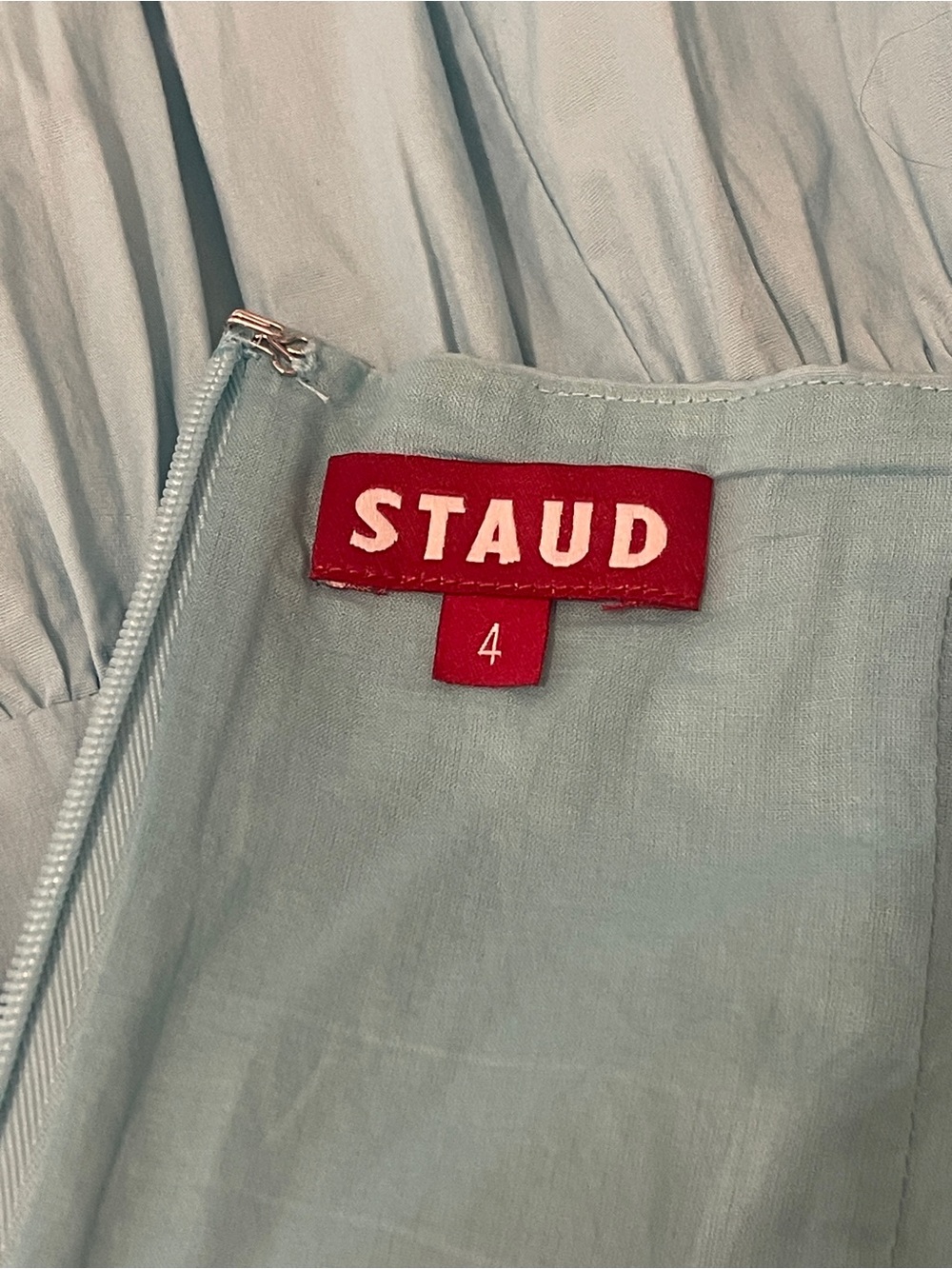 STAUD Elio Off-The-Shoulder Mini Dress Light Blue Azure Cotton Poplin Size 4 EUC - Picture 7 of 10